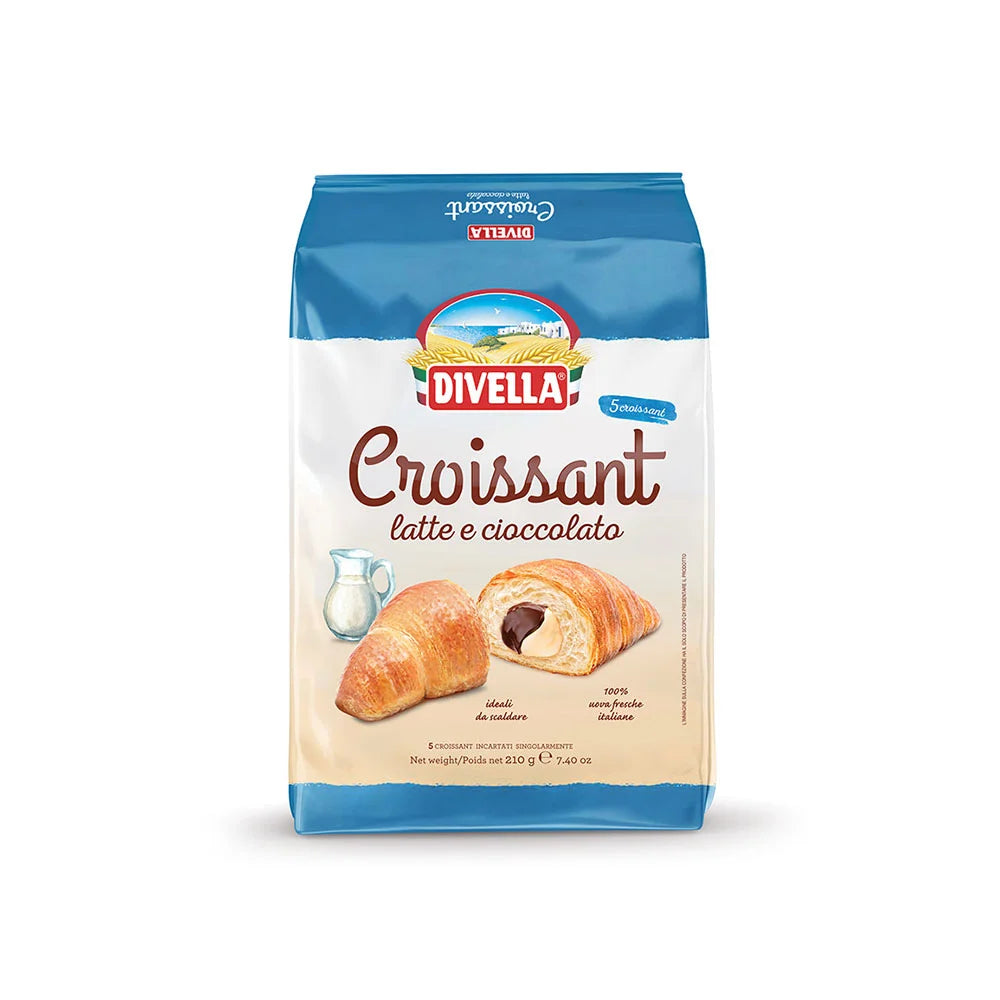 DIVELLA CORNETTI LATT/CIOCC CROISSANTS T5 210G/7.4 OZ. 8PZ